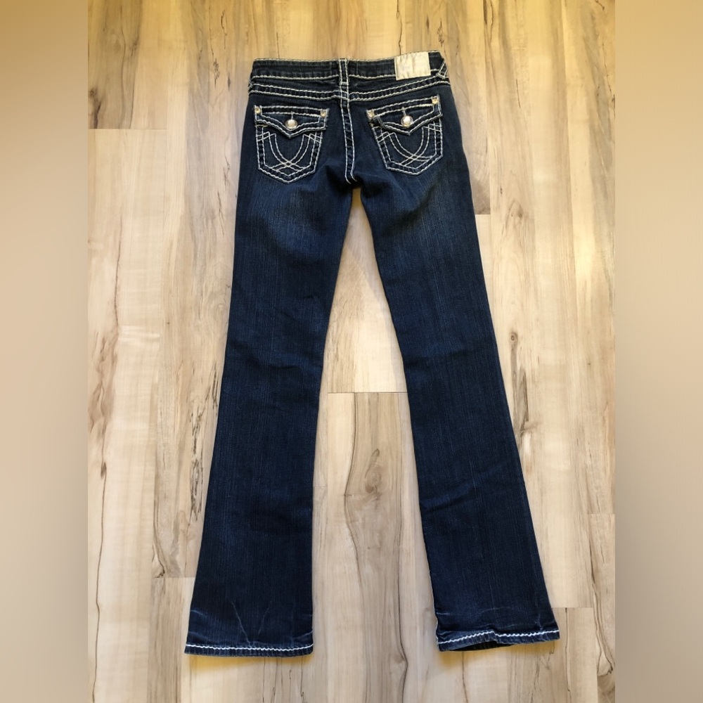 Vintage Y2K LA Idol Jeans 3 Low Rise Bootcut Rhinestone McBling Dark Wash 27 28" - Picture 13 of 16
